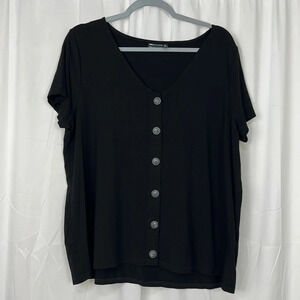 ASOS DESIGN Black Maternity Nursing V-Neck Short Sleeve Button Down Blouse US 10